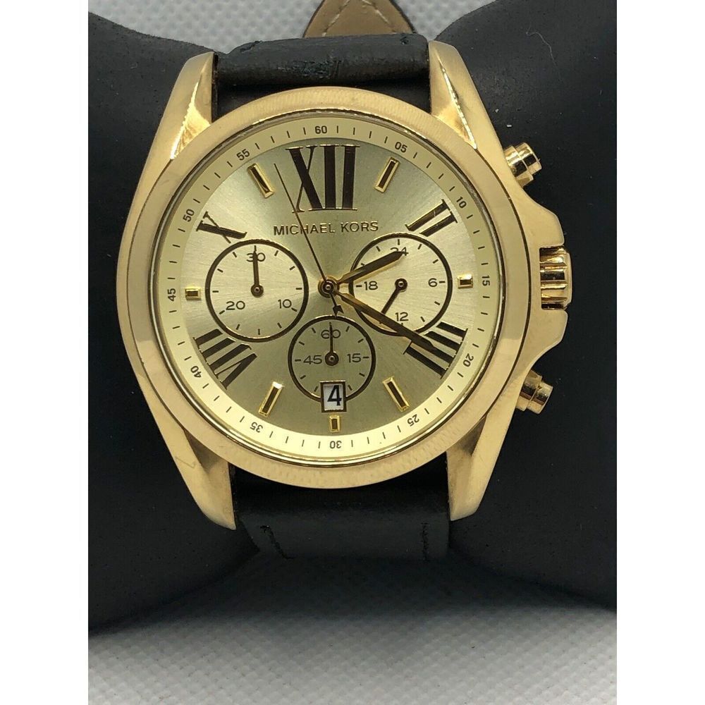 Michael Kors MK5605 Unisex Black Leather Analog Champagn Dial Quartz Watch OL120